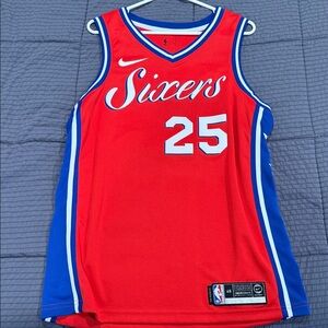 Nike Sixers Red and Blue Basketball Jersey